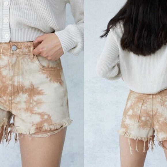 PacSun High Rise Festival Tie Dye Denim Shorts Size 25 Frayed Hem Boho Y2K - Picture 2 of 11